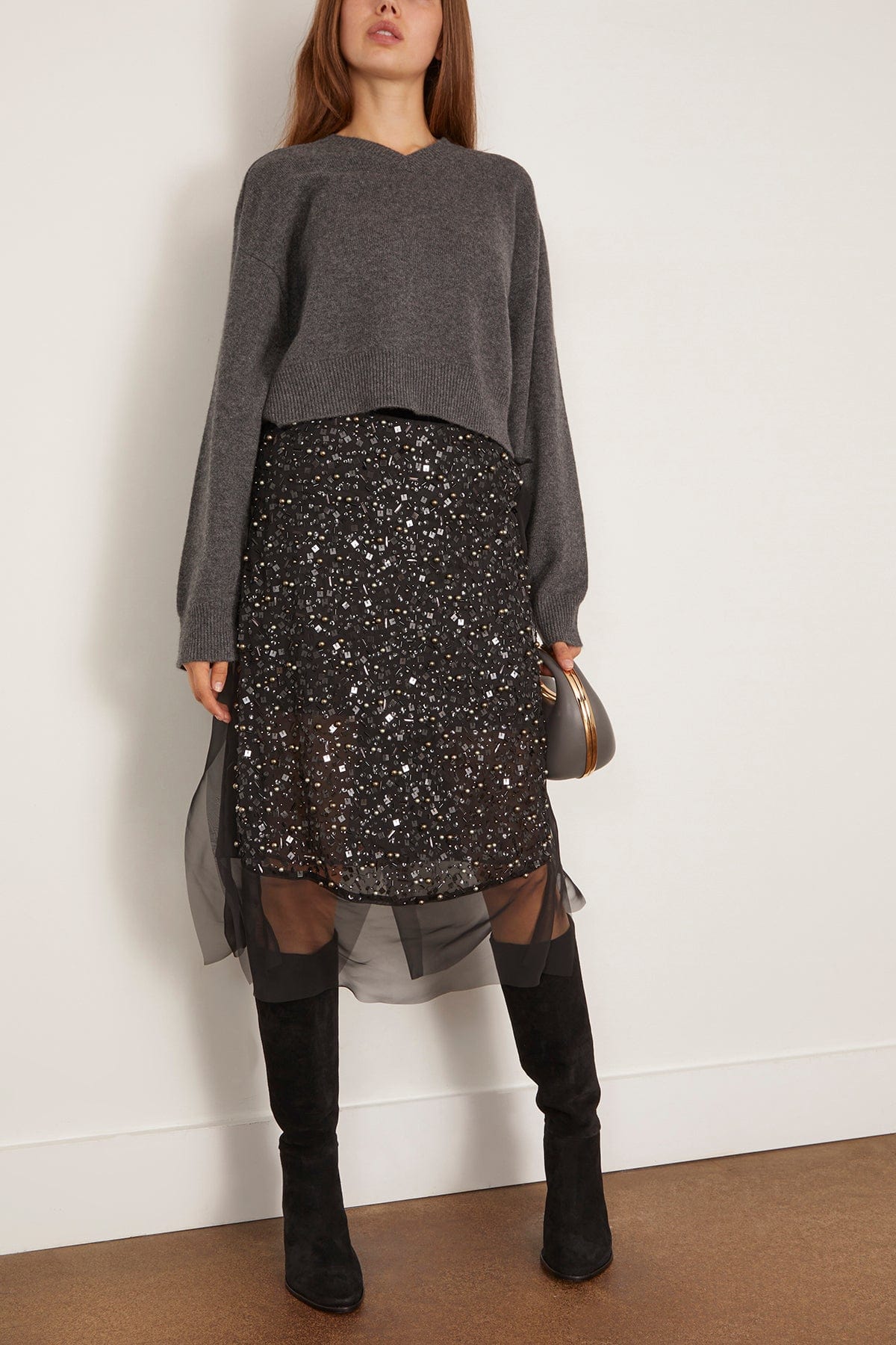 Loulou de Saison Anzor V-Neck Boxy Sweater in Anthracite Melange