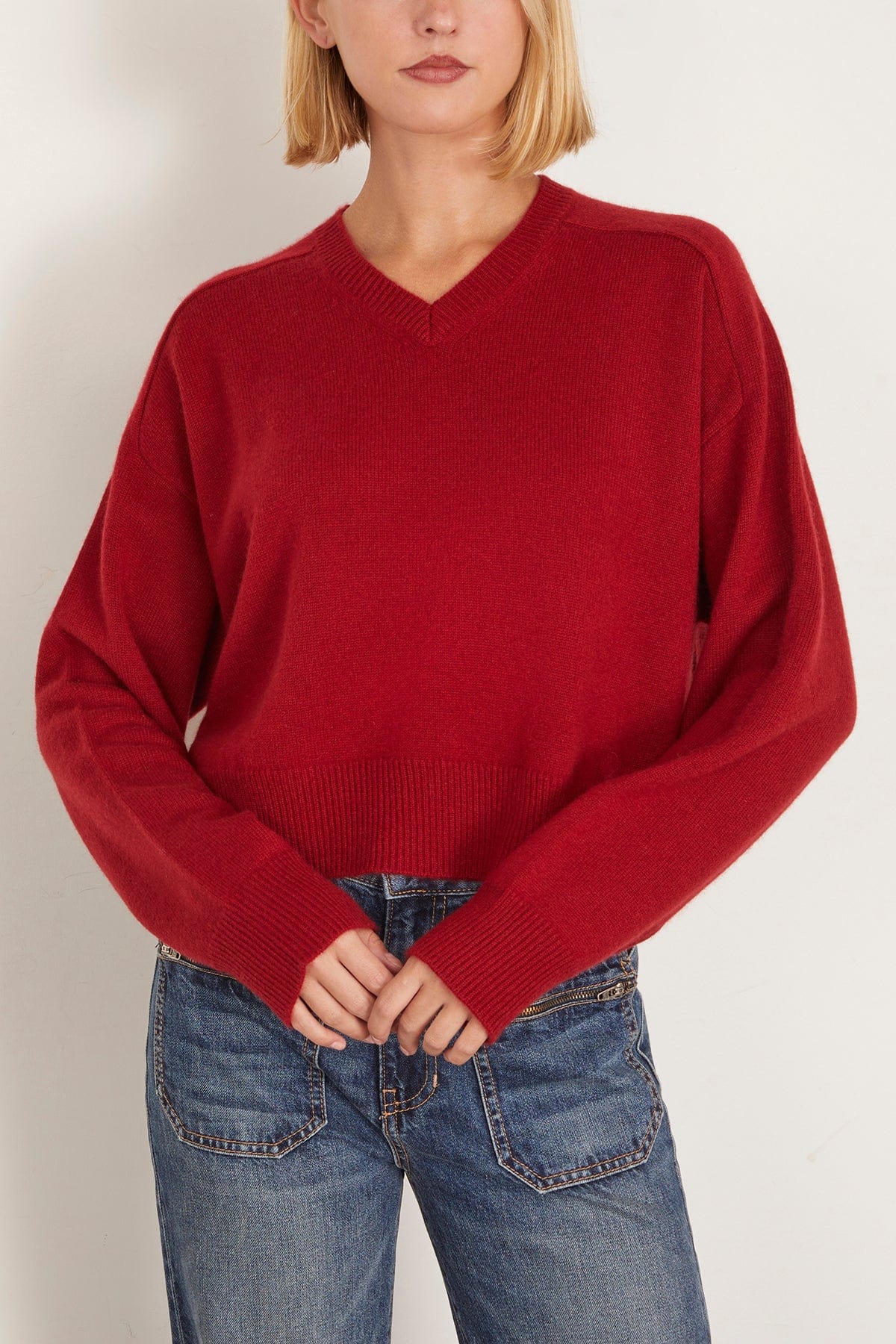 Loulou de Saison Anzor V-Neck Boxy Sweater in Burgundy – Hampden