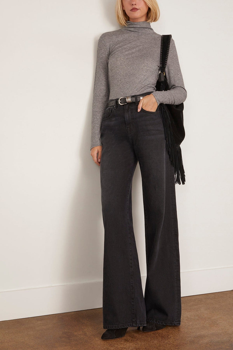 Loulou de Saison Gallinara Long Sleeve Top in Grey Melange