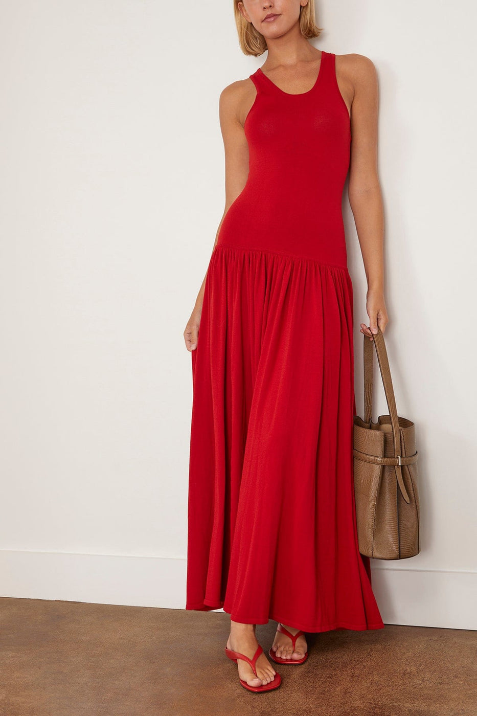 Loulou de Saison Jada Long Knit Dress in Red