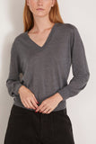 Loulou de Saison Julio V Neck Fine Knit Sweater in Anthracite Melange