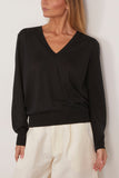 Loulou de Saison Julio V Neck Fine Knit Sweater in Black