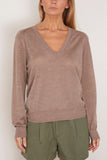 Loulou de Saison Julio V Neck Fine Knit Sweater in Taupe Melange