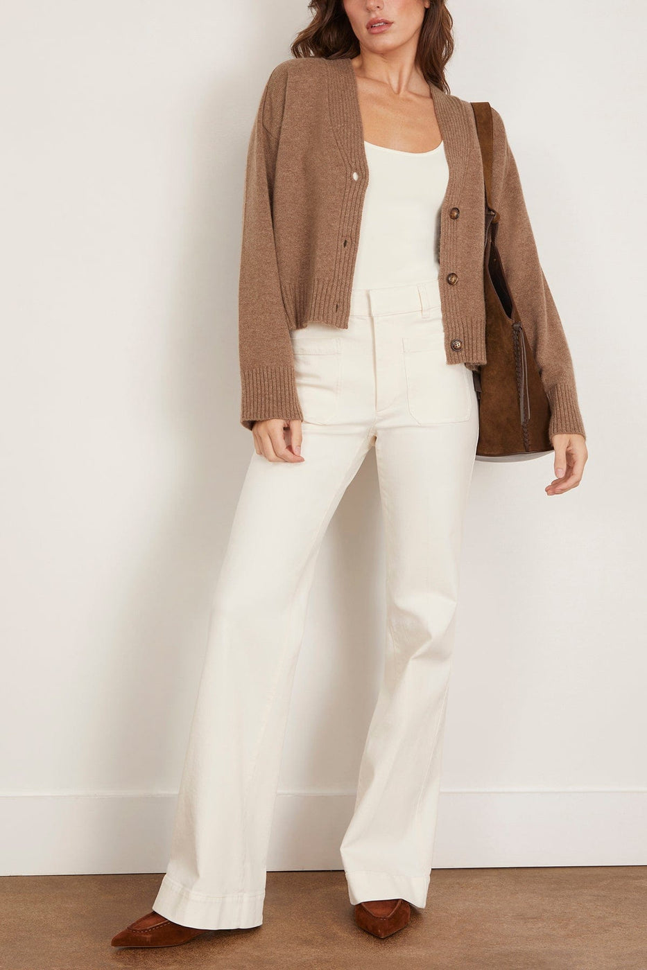 Loulou de Saison Kaia V Neck Cardigan in Taupe Melange