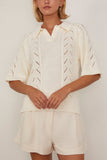 Loulou de Saison Kina Polo Sweater in Ivory