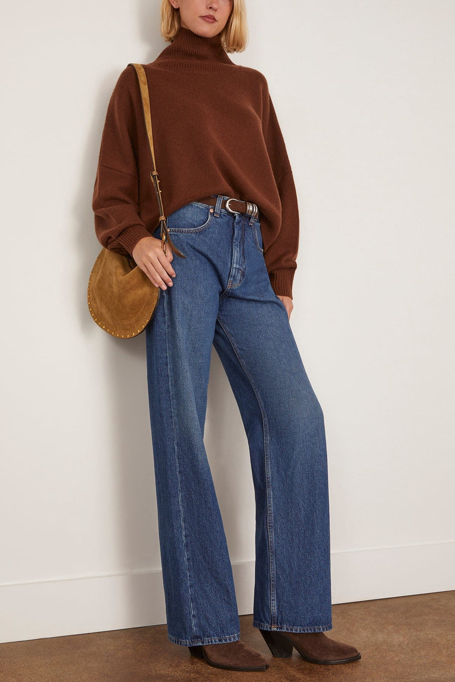Loulou de Saison Luke Stand Collar Sweater in Brown