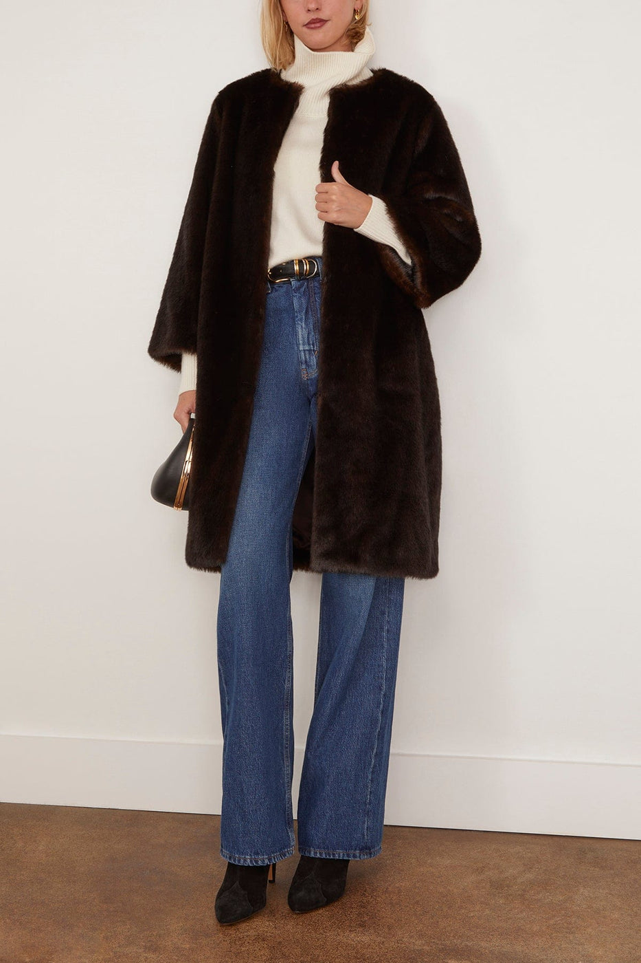 Loulou de Saison Moore Round Neck Long Coat in Grizzly