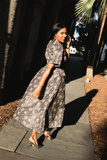 Markarian Lunetta Taffeta Wide Sleeve Pleated Midi Dress in Shadow Floral Ikat