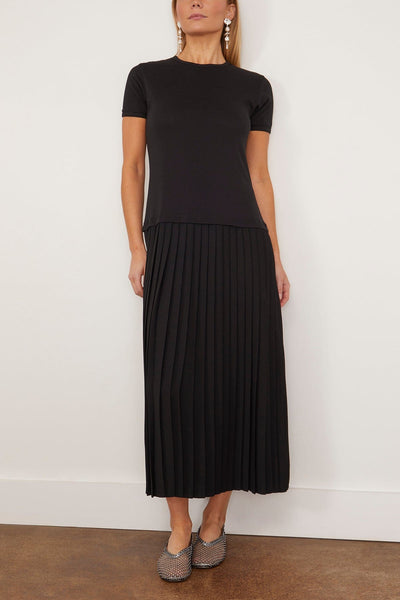 MM6 Maison Margiela Casual Dresses Short Sleeve Midi Dress with Pleated Skirt in Black MM6 Maison Margiela Short Sleeve Midi Dress with Pleated Skirt in Black