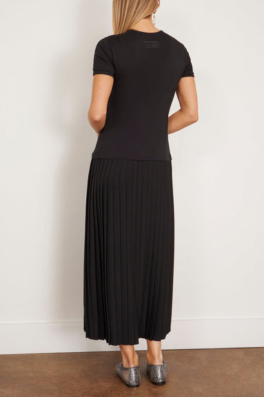 MM6 Maison Margiela Casual Dresses Short Sleeve Midi Dress with Pleated Skirt in Black MM6 Maison Margiela Short Sleeve Midi Dress with Pleated Skirt in Black