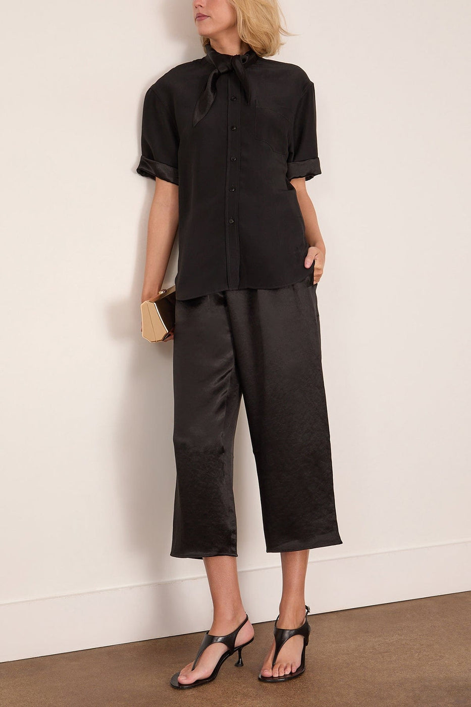 Maria McManus Pull On Wide Leg Crop Pant in Black