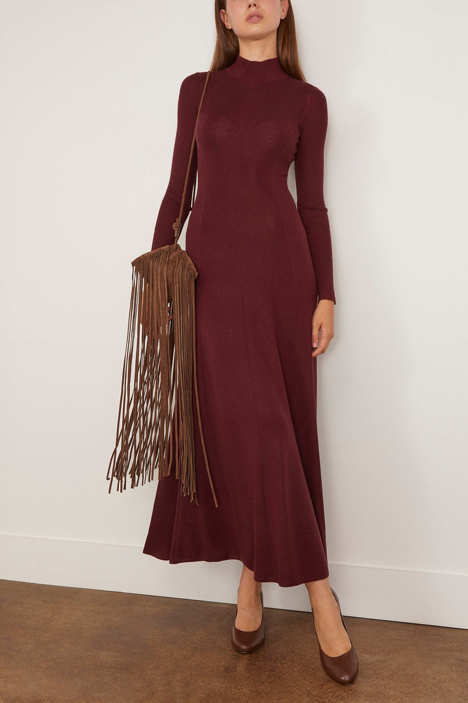 Maria McManus Rib Godet Dress in Merlot