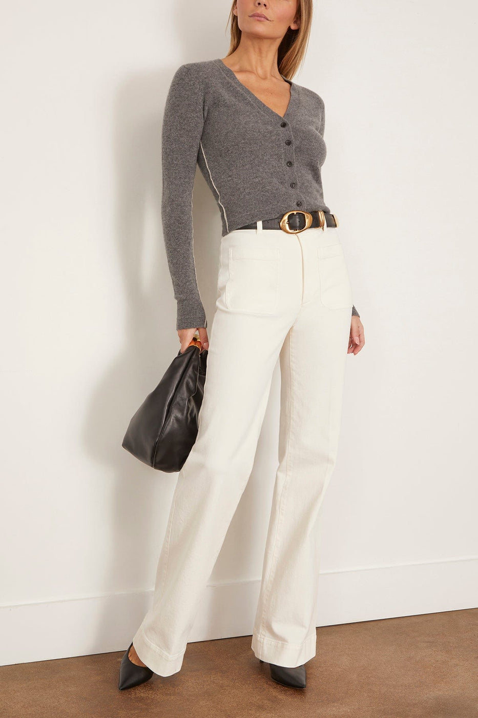 Maria McManus Shrunken V Cardigan in Medium Heather Grey