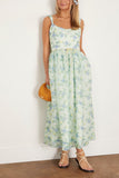 Markarian Cocktail Dresses Apple Corset Midi Dress in Blue and Green Floral Organza Markarian Apple Corset Midi Dress in Blue and Green Floral Organza