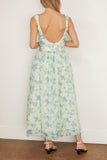 Markarian Cocktail Dresses Apple Corset Midi Dress in Blue and Green Floral Organza Markarian Apple Corset Midi Dress in Blue and Green Floral Organza