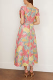 Astrid Square Neck Midi Dress with Petal Sleeve in Sherbert Floral Brocade