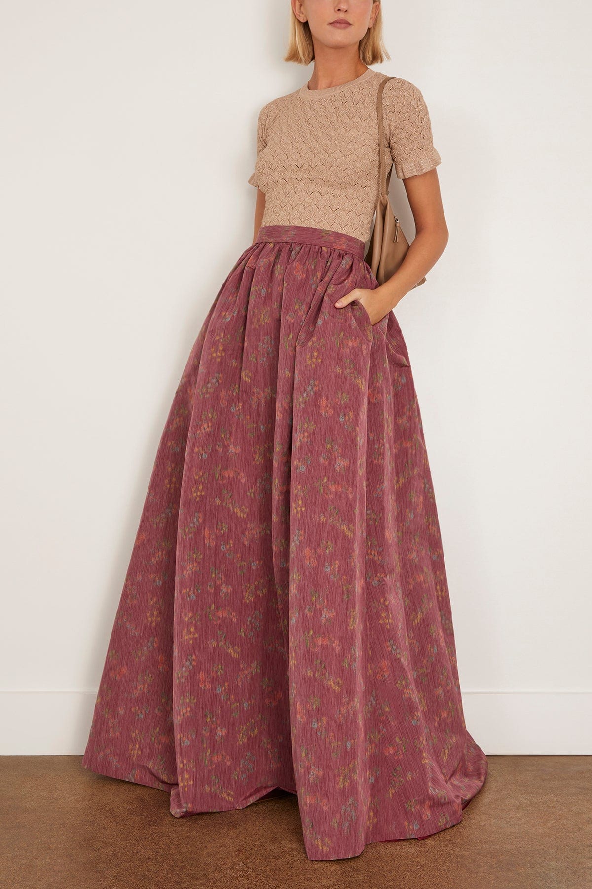 Markarian Morgaine Gown Length Full Skirt in Raspberry Floral Ikat