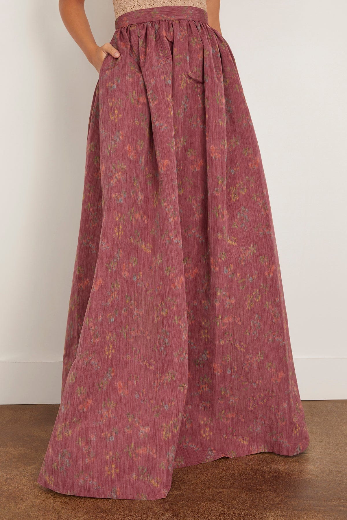 Markarian Morgaine Gown Length Full Skirt in Raspberry Floral Ikat