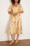 Sarah Printed Satin Midi Dress with Flutter Sleeve in Yellow Peony