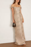 Markarian Yolanda Brocade Off The Shoulder Gown in Gold Wavy Stripe