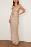 Markarian Yolanda Brocade Off The Shoulder Gown in Gold Wavy Stripe