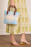 Marni Check Tote Small in Lily White/Frost/Shadow