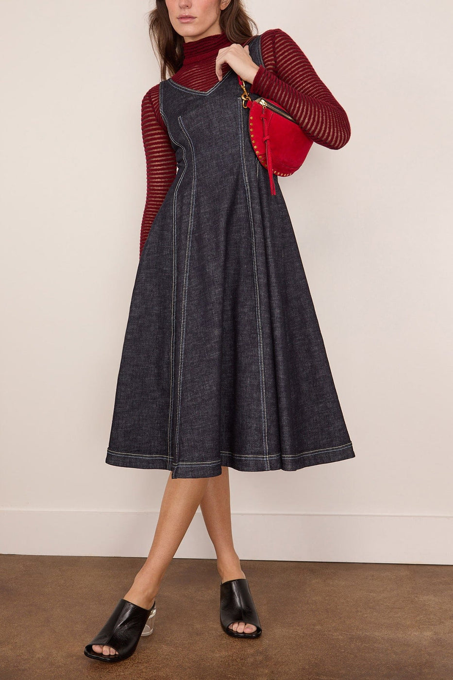 Marni Denim Midi Balloon Dress in Blue/Black