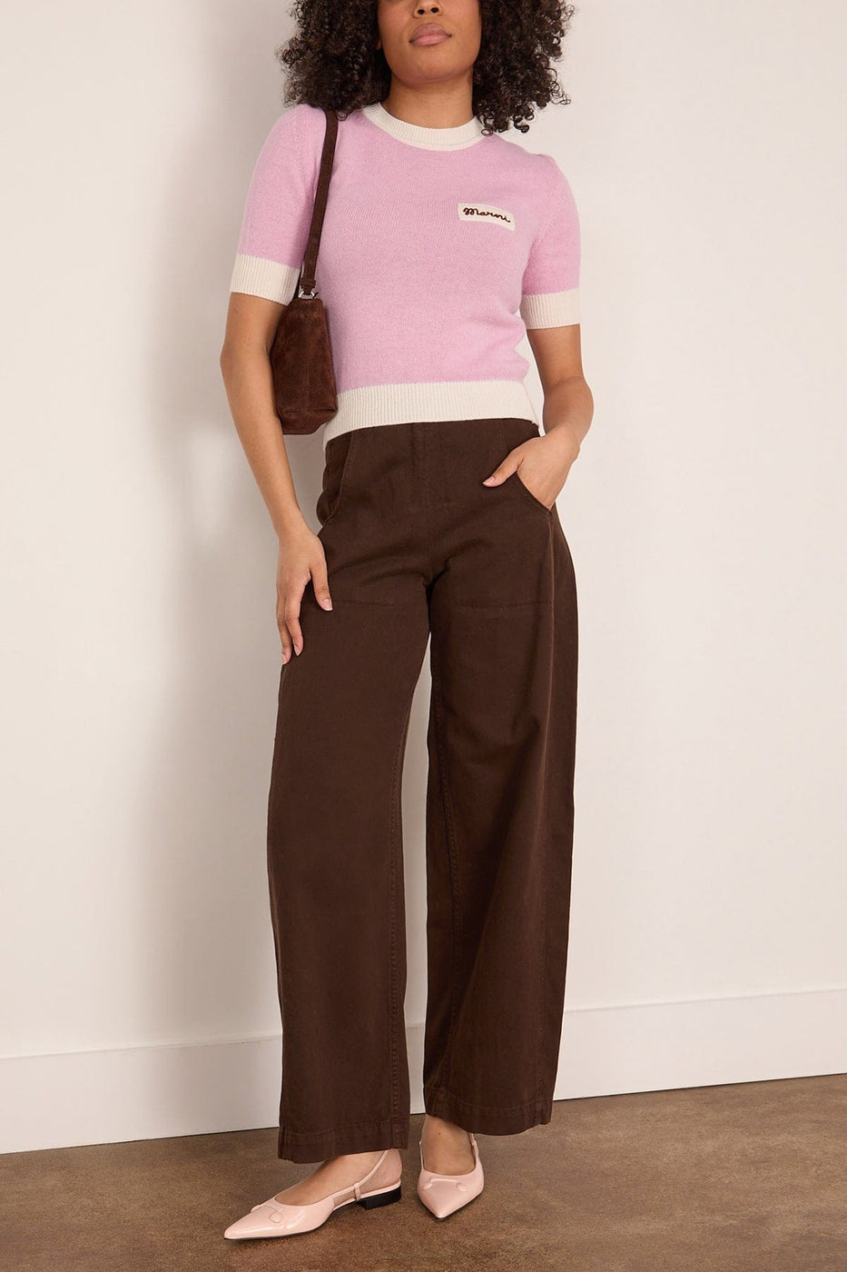 Marni Short Sleeve Crewneck Sweater in Pink Gummy