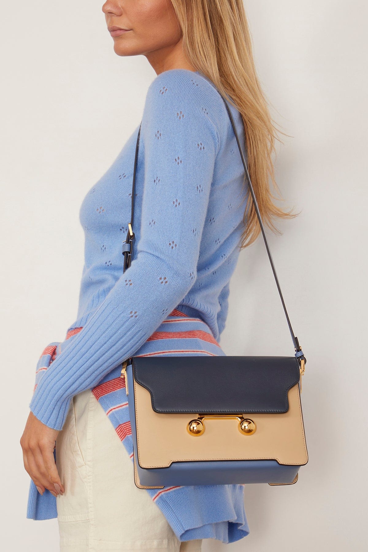 Marni Shoulder Bags Trunkaroo Medium Shoulder Bag in Night Blu/Winter Wheat/Opal Marni Trunkaroo Medium Shoulder Bag in Night Blu/Winter Wheat/Opal