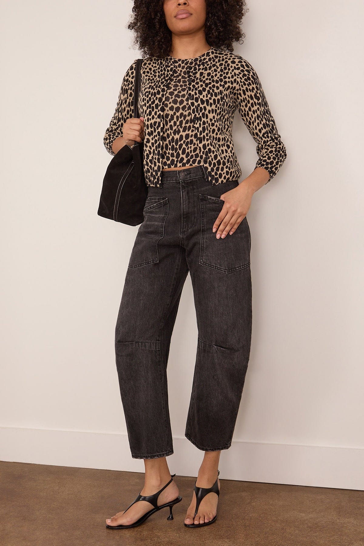 Nili Lotan Keelah Cardigan in Taupe/Black Cheetah