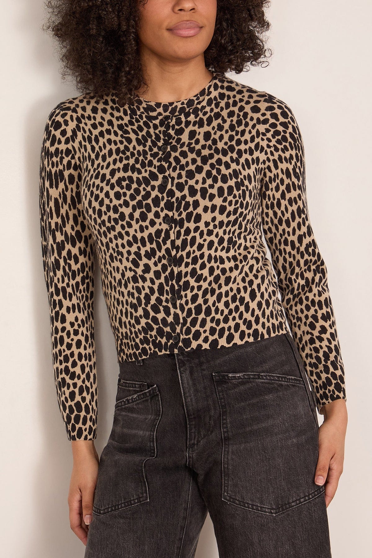 Nili Lotan Keelah Cardigan in Taupe/Black Cheetah