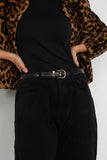 Nili Lotan Louise Belt in Black with Shiny Brass Buckle