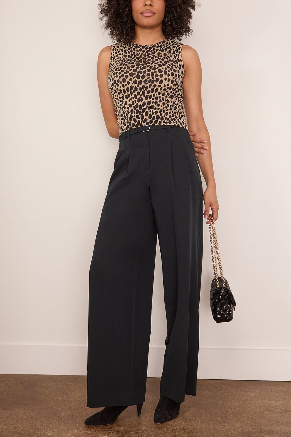 Nili Lotan Nessa Sweater Tank in Taupe/Black Cheetah