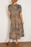 R13 Shredded Relaxed Midi Dress in Overdyed Light Blue Plaid