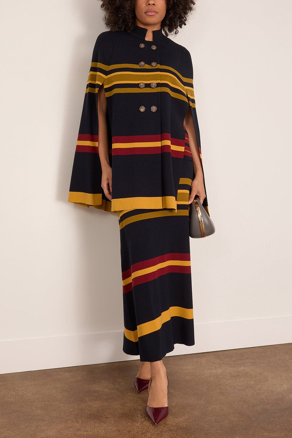 Paula Alba Knitted Cape in Multi Stripes