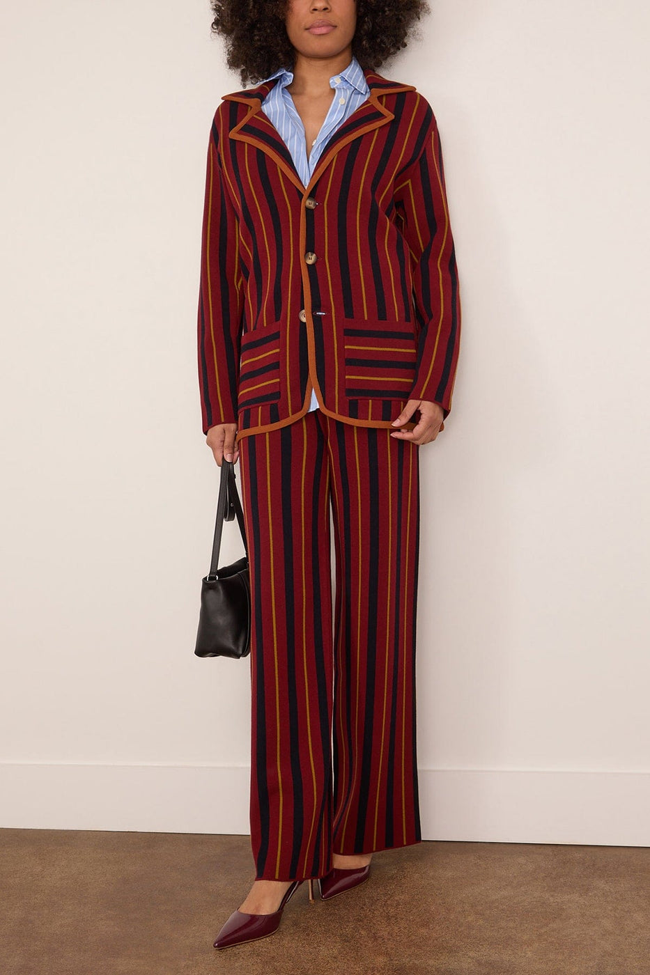 Paula Aurora Knitted Blazer in Red Stripes