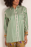 Paula Marie Silk Twill Shirt in Green Stripes