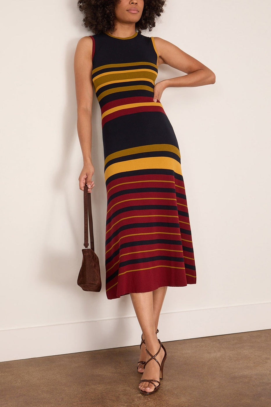 Paula Rian Knitted Open Back Dress in Multi Stripes