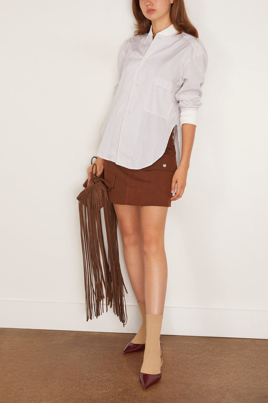 Plan C Long Sleeve Shirt in Brown/White Stripe