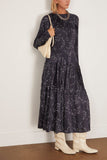 Pleated Dress in White Flower / Blue Base