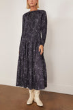 Pleated Dress in White Flower / Blue Base