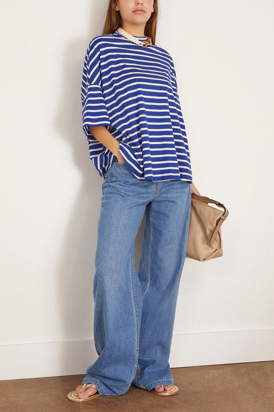 Plan C Tops Short Sleeve T-Shirt in White Stripe/Blue Base Plan C Short Sleeve T-Shirt in White Stripe/Blue Base