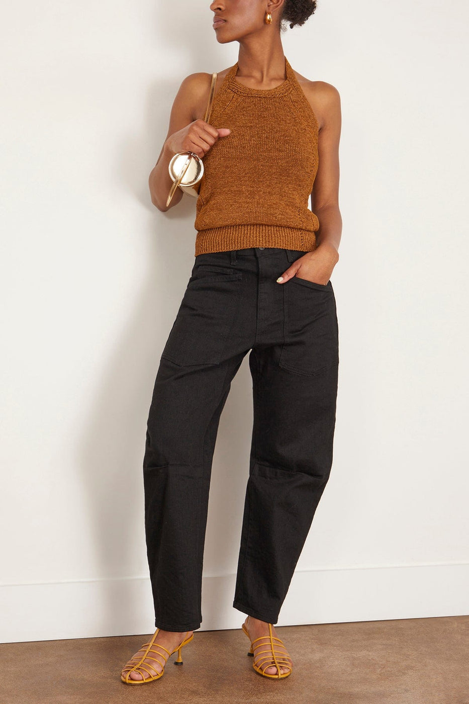 Proenza Schouler Tops Leona Ribbon Knit Top in Ochre Proenza Schouler Leona Ribbon Knit Top in Ochre