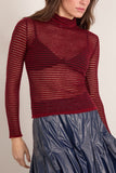 Proenza Schouler White Label Hailey Sweater in Cashmere Silk Stripe Claret/Black