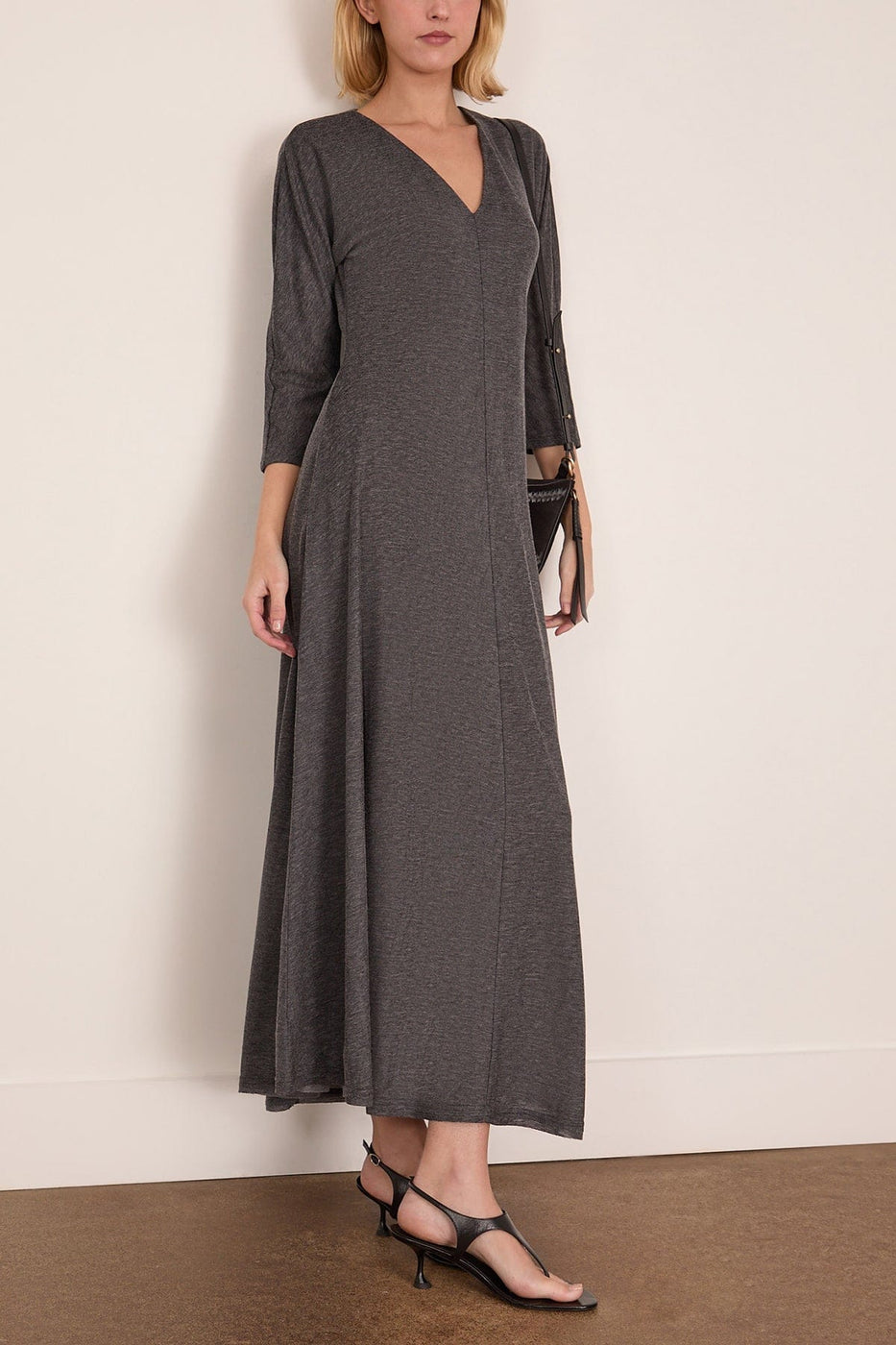 Proenza Schouler White Label Livia Dress in Wool Jersey in Coal Melange