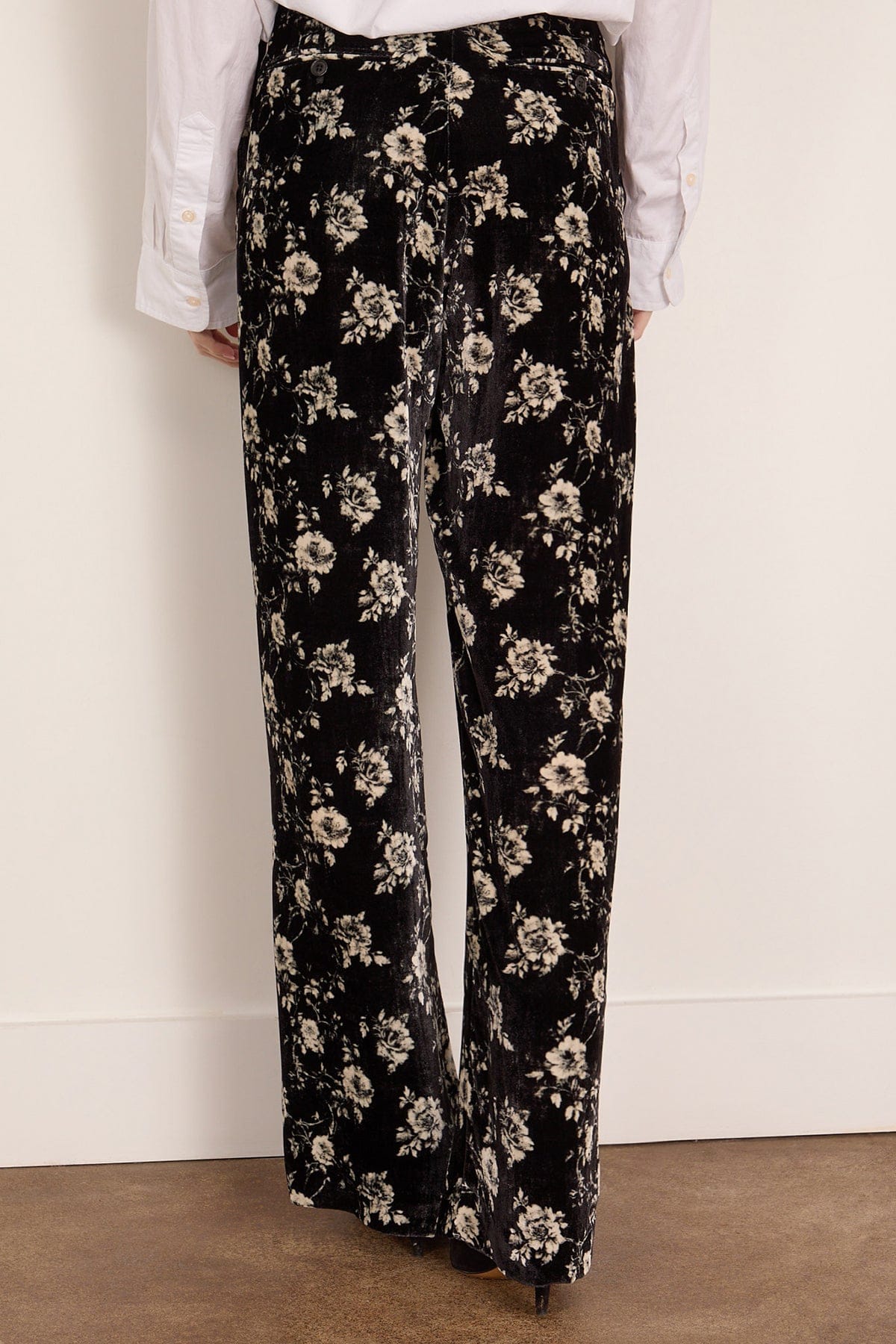 R13 Double Pleat Trouser in Floral on Black