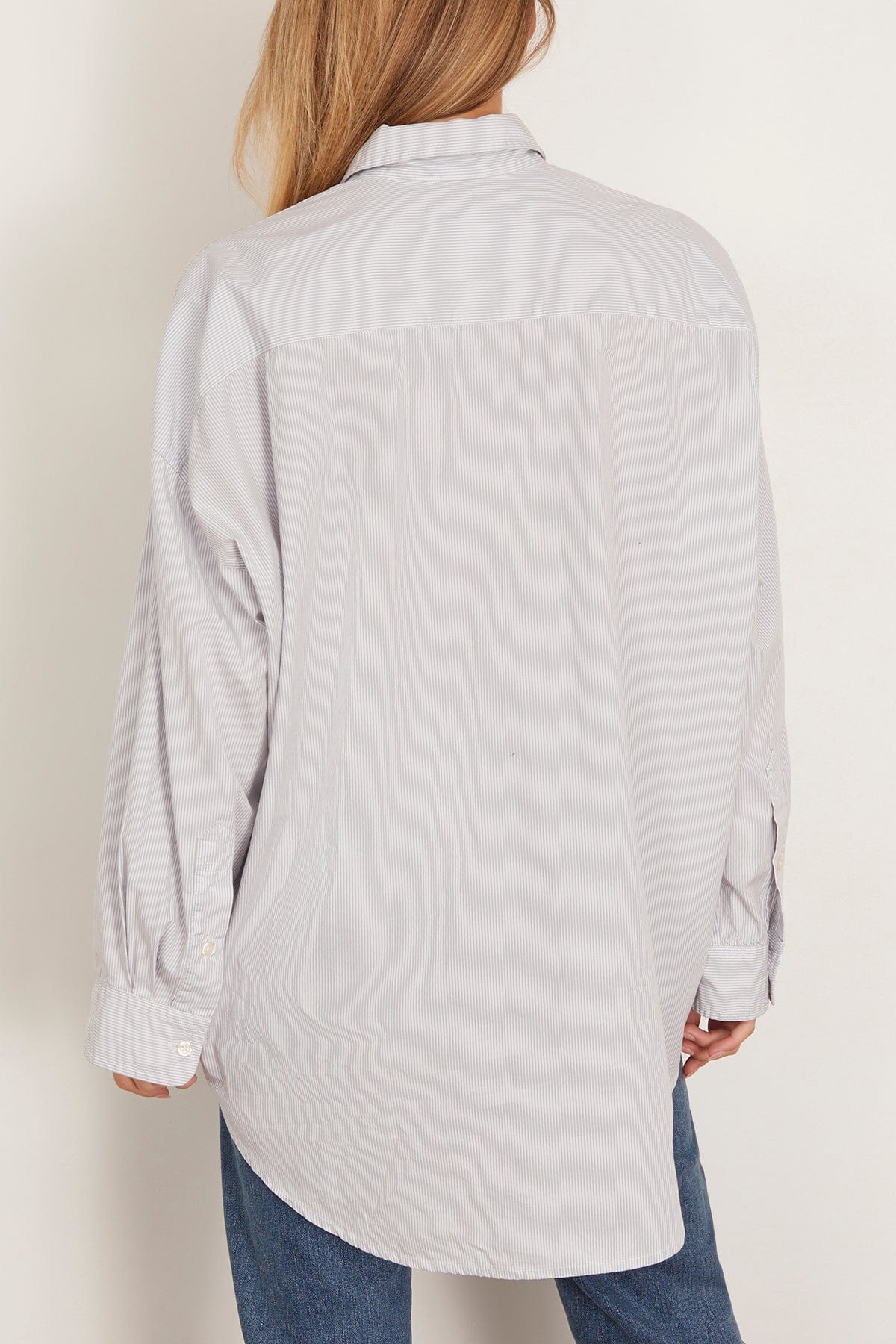 R13 Drop Neck Oxford Shirt in Bluewhite Pinstripe