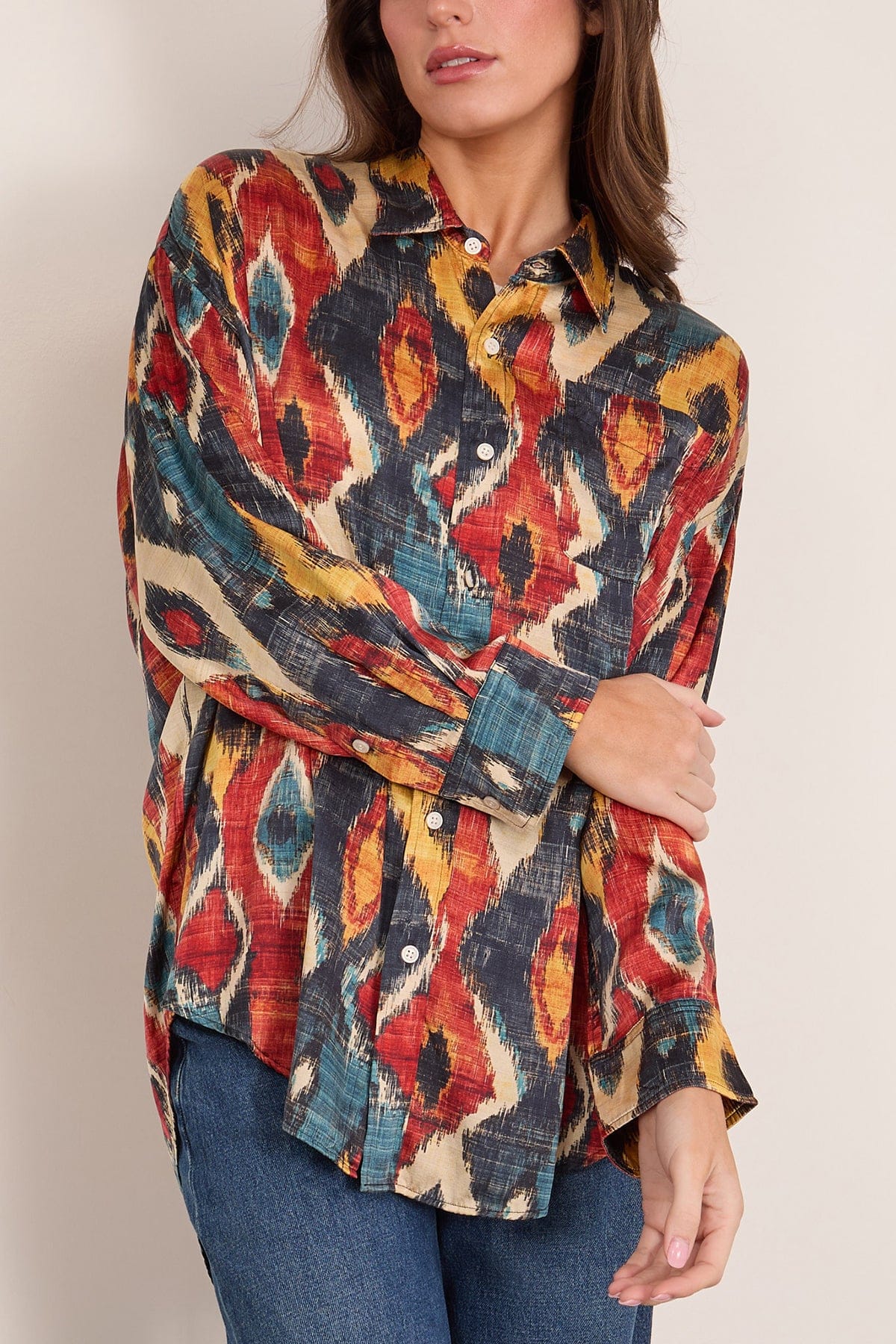 R13 Drop Neck Shirt in Red Multicolor