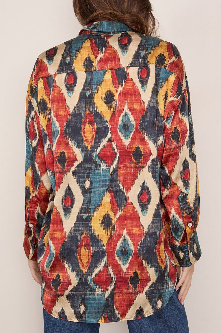R13 Drop Neck Shirt in Red Multicolor