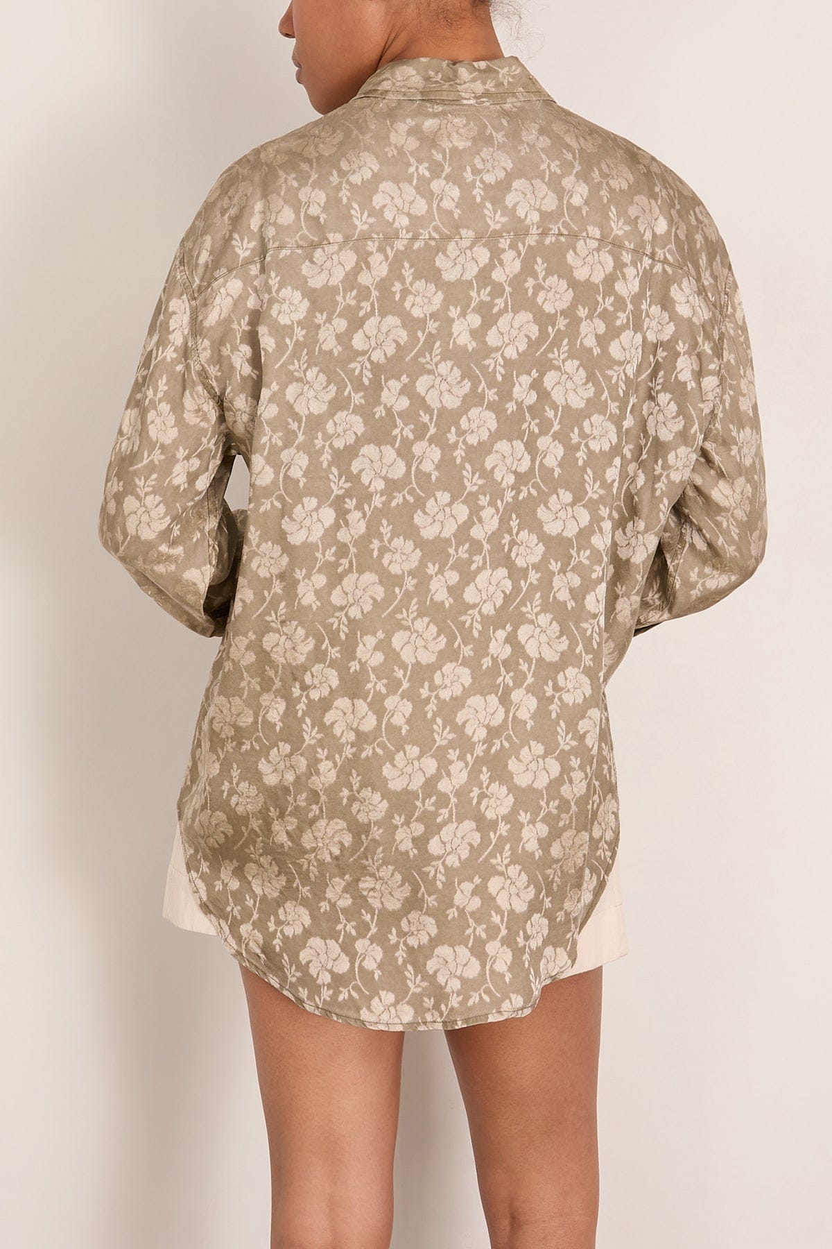 R13 Pintuck Drop Neck Shirt in Olive Floral